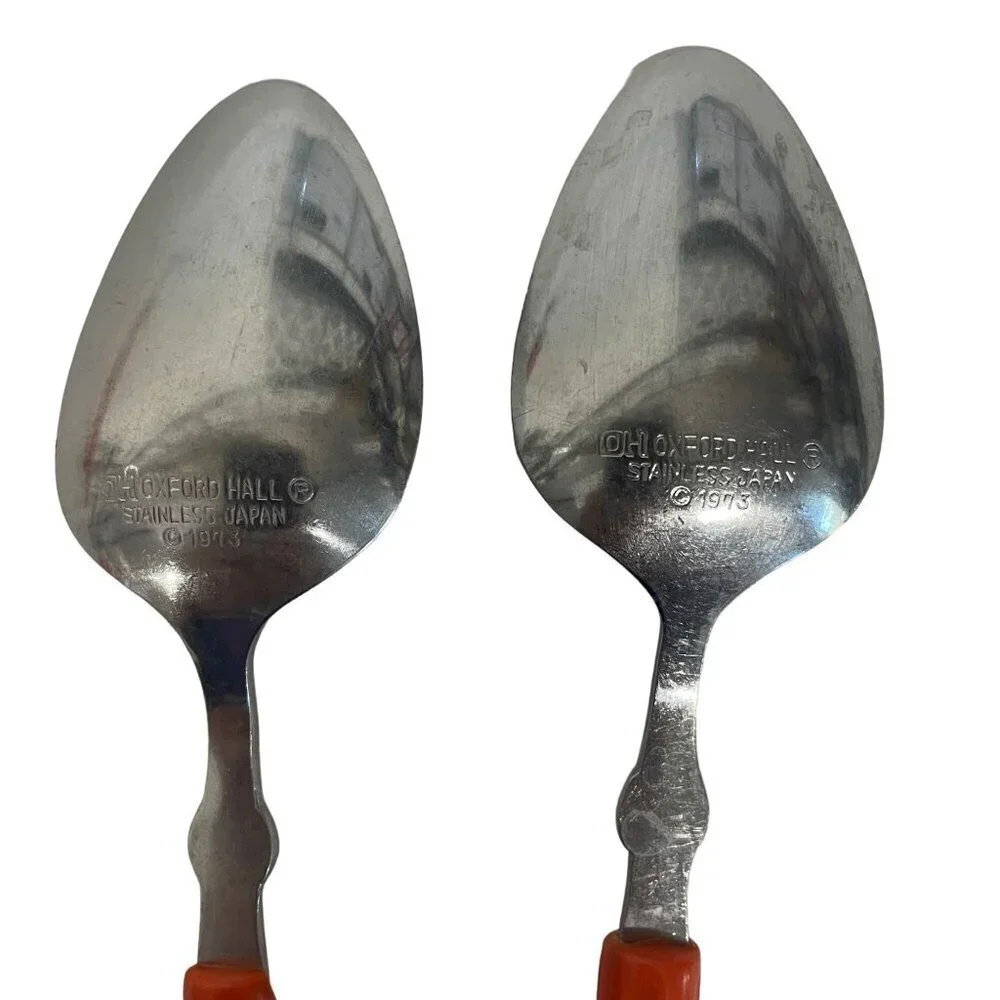 Vintage Oxford Hall‎ Stainless Steel Tablespoons With Orange Handles 7.5